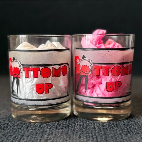 Vintage “Bottoms Up” Pin-Up Bar Glasses – Risqué 1950s Style Set of 2 (TWO) - Picture 1 of 9
